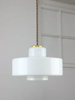 New Pamono Mid-Century Italian White Glass and Brass Pendant Lamp