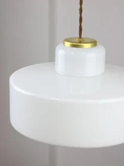 New Pamono Mid-Century Italian White Glass and Brass Pendant Lamp