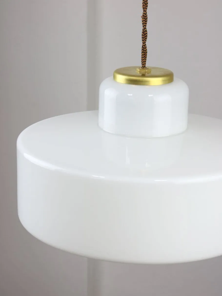 New Pamono Mid-Century Italian White Glass and Brass Pendant Lamp