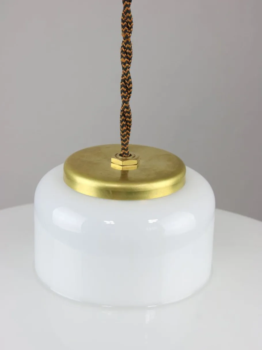 New Pamono Mid-Century Italian White Glass and Brass Pendant Lamp