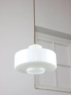 New Pamono Mid-Century Italian White Glass and Brass Pendant Lamp