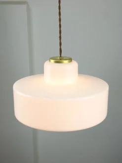 New Pamono Mid-Century Italian White Glass and Brass Pendant Lamp