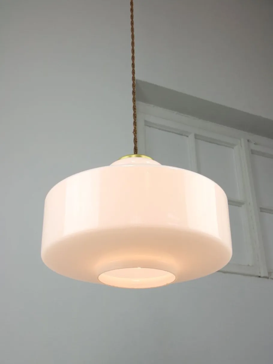 New Pamono Mid-Century Italian White Glass and Brass Pendant Lamp