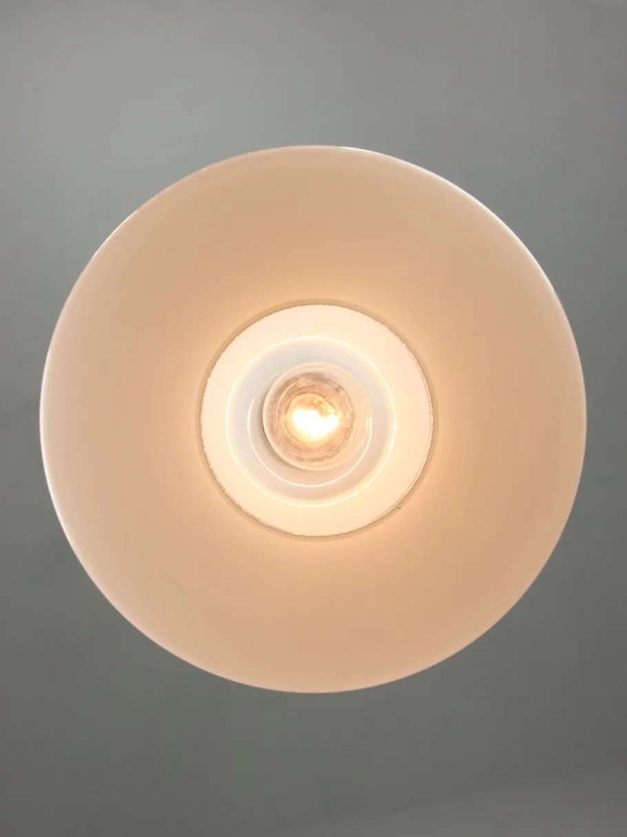 New Pamono Mid-Century Italian White Glass and Brass Pendant Lamp