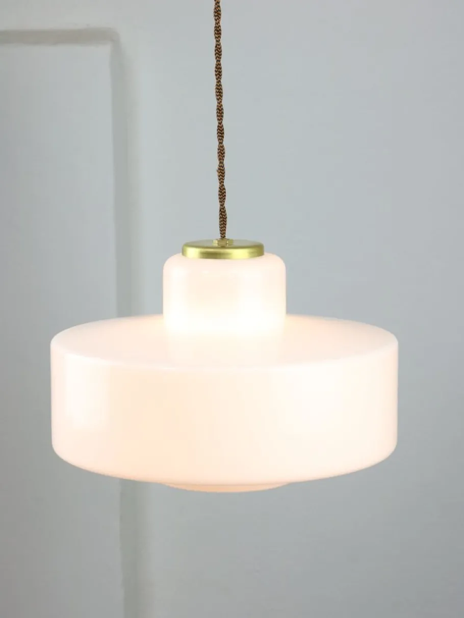 New Pamono Mid-Century Italian White Glass and Brass Pendant Lamp