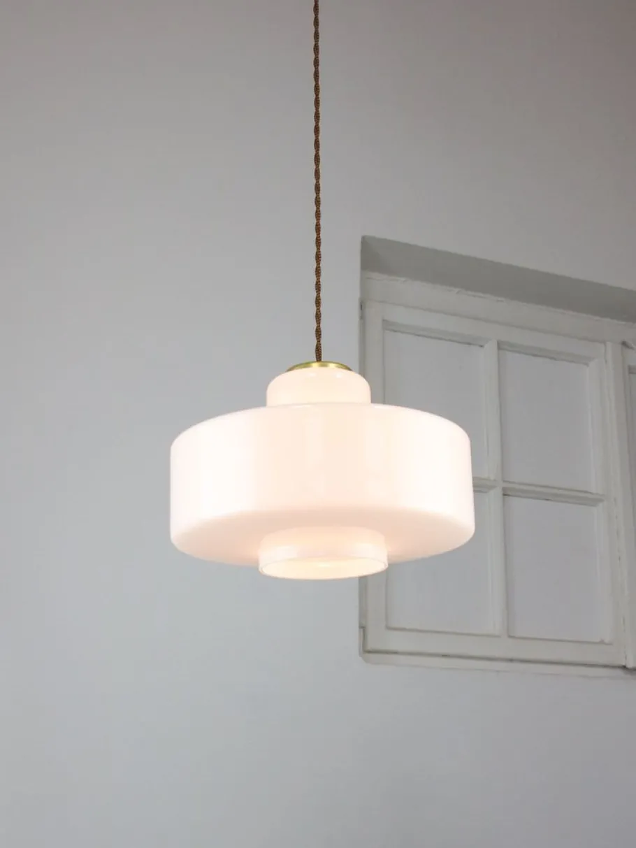 New Pamono Mid-Century Italian White Glass and Brass Pendant Lamp