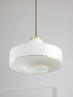 Best Pamono Mid-Century Italian White Glass & Brass Pendant Lamp