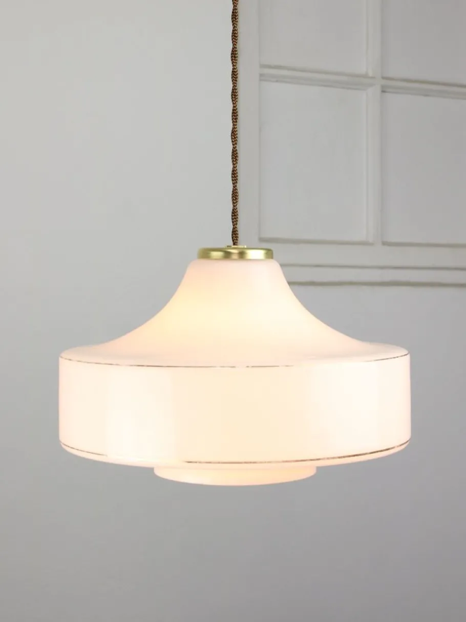 Best Pamono Mid-Century Italian White Glass & Brass Pendant Lamp