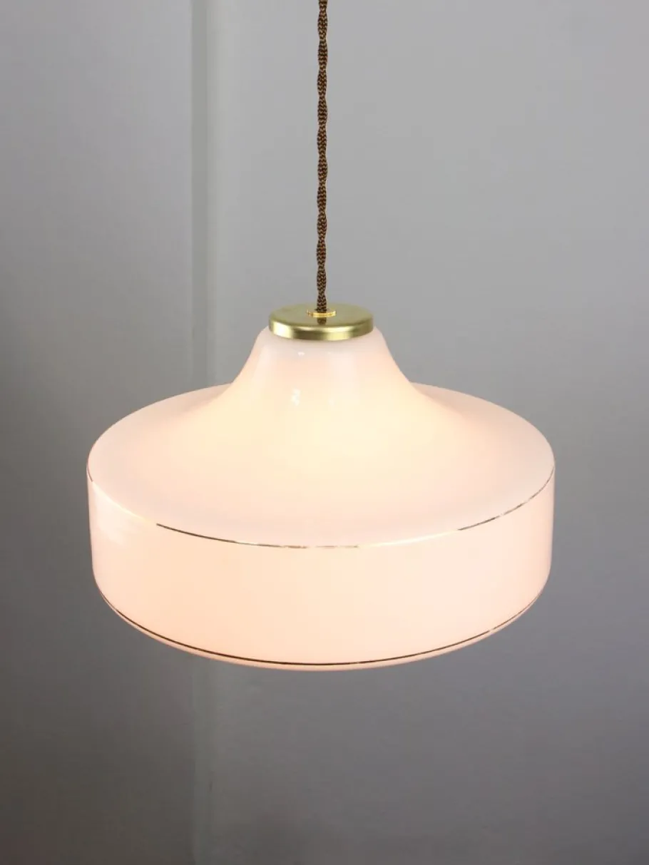 Best Pamono Mid-Century Italian White Glass & Brass Pendant Lamp