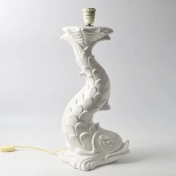 Outlet Pamono Mid-Century Italian White Ceramic Dolphin Table Lamp, 1970s