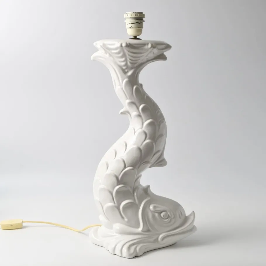 Outlet Pamono Mid-Century Italian White Ceramic Dolphin Table Lamp, 1970s