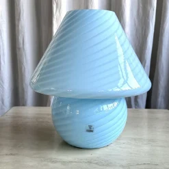 Pamono Mid-Century Large Baby Blue Swirl Murano Glass Mushroom Table Lamp from Vetri Murano, 1970s