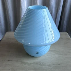 Pamono Mid-Century Large Baby Blue Swirl Murano Glass Mushroom Table Lamp from Vetri Murano, 1970s