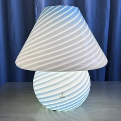 Pamono Mid-Century Large Baby Blue Swirl Murano Glass Mushroom Table Lamp from Vetri Murano, 1970s