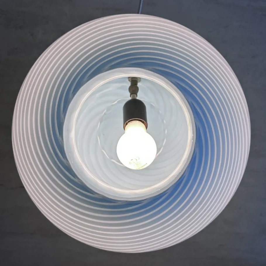 Pamono Mid-Century Large Baby Blue Swirl Murano Glass Mushroom Table Lamp from Vetri Murano, 1970s