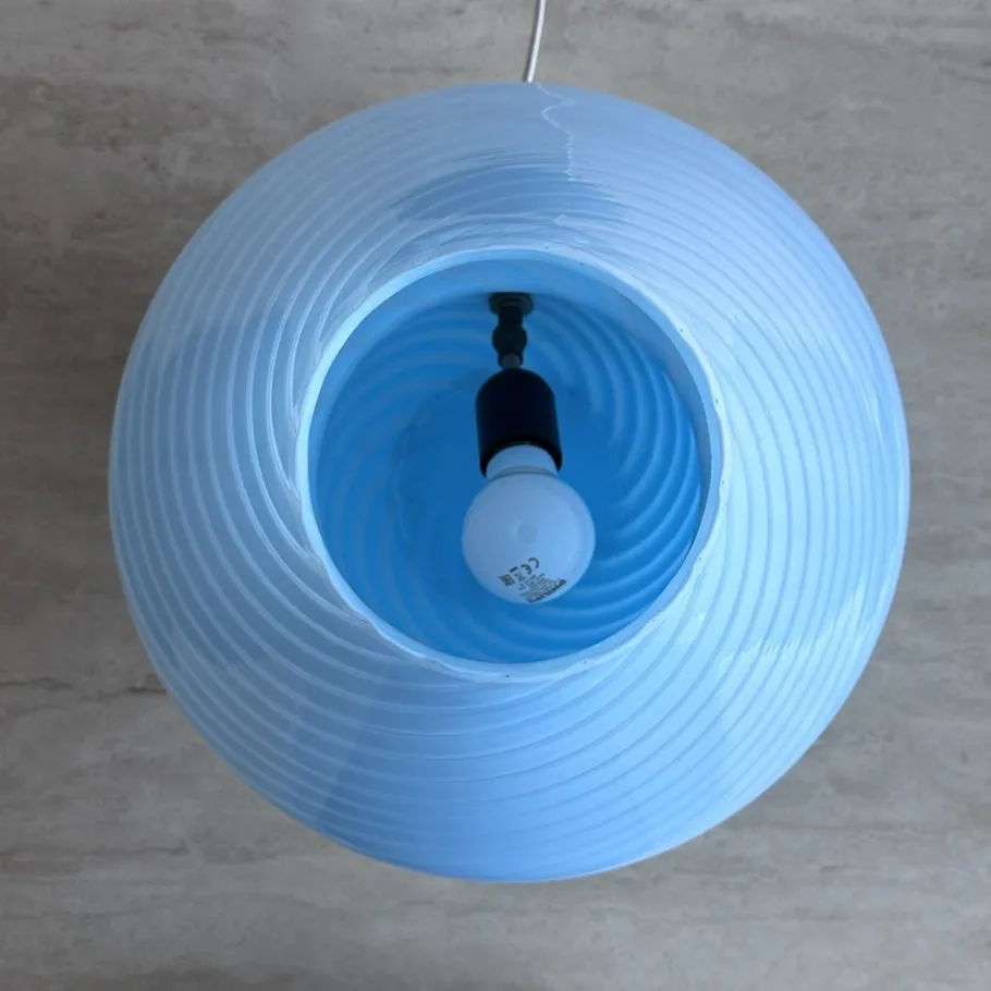 Pamono Mid-Century Large Baby Blue Swirl Murano Glass Mushroom Table Lamp from Vetri Murano, 1970s