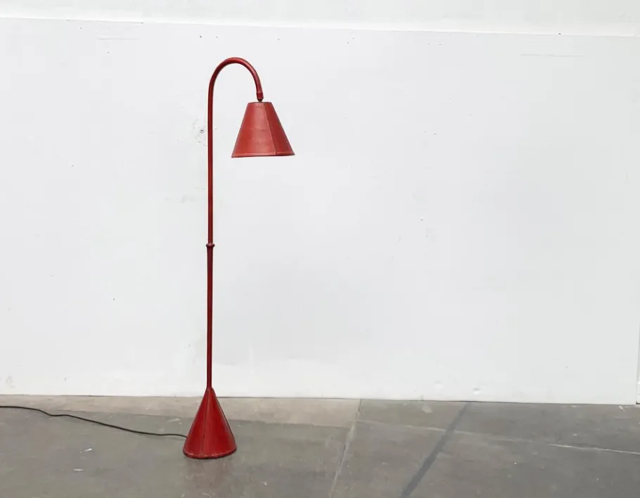New Pamono Mid-Century Leather Floor Lamp by Jacques Adnet for Valenti, Spain, 1960s