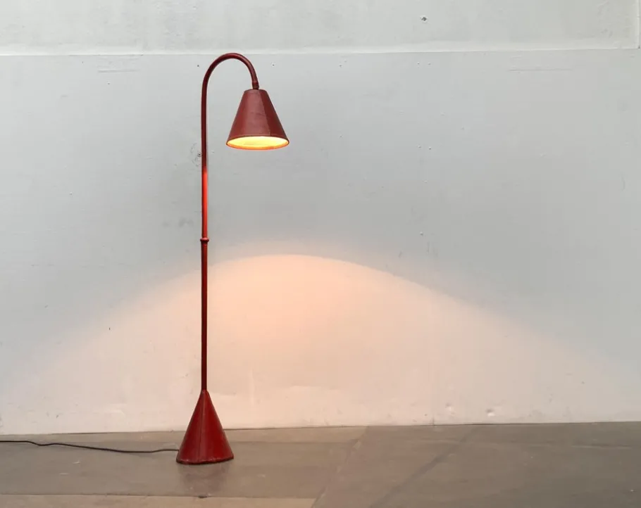 New Pamono Mid-Century Leather Floor Lamp by Jacques Adnet for Valenti, Spain, 1960s