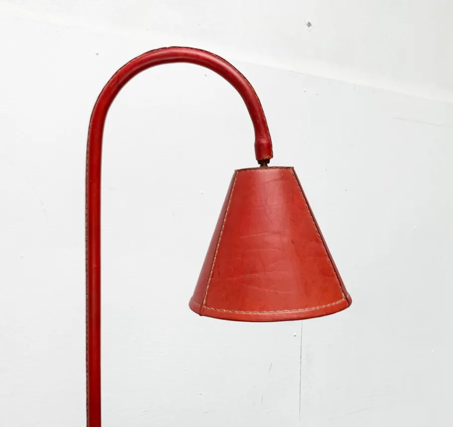 New Pamono Mid-Century Leather Floor Lamp by Jacques Adnet for Valenti, Spain, 1960s