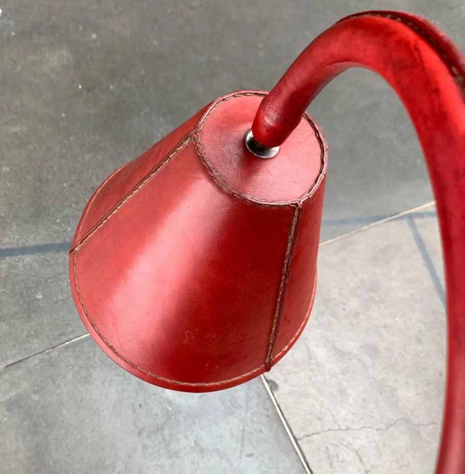 New Pamono Mid-Century Leather Floor Lamp by Jacques Adnet for Valenti, Spain, 1960s