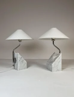 Best Pamono Mid-Century Marble and Steel Table Lamps from Bergboms, 1970s, Sweden, Set of 2