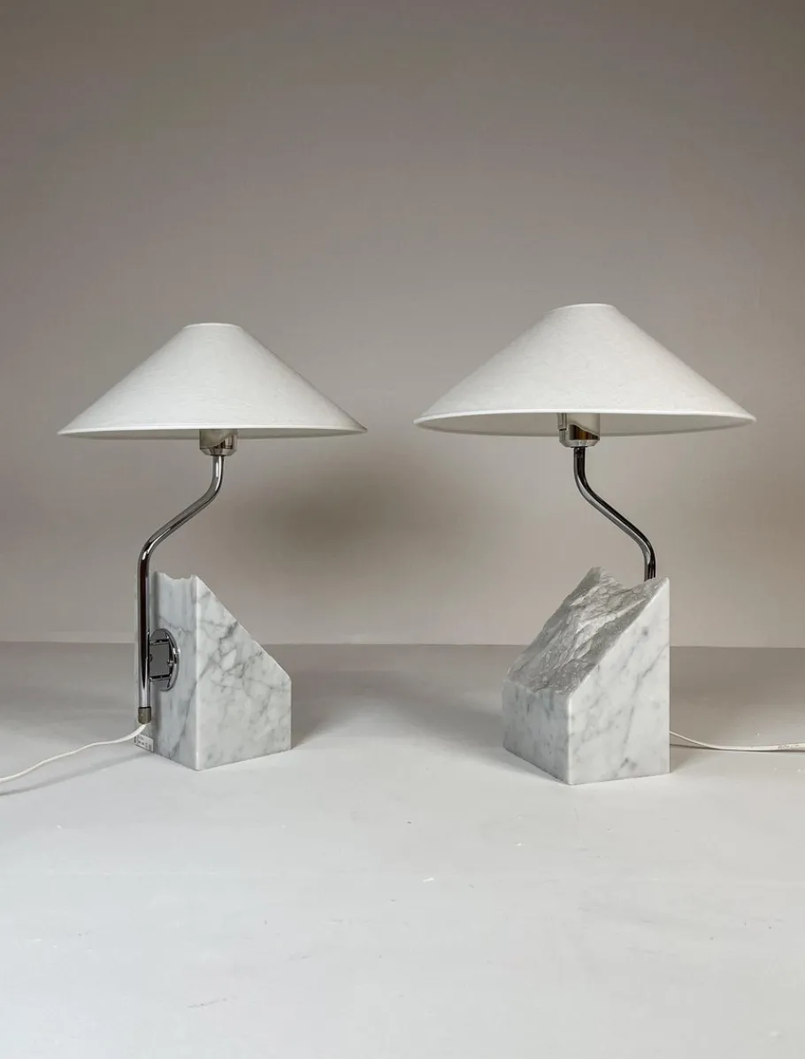 Best Pamono Mid-Century Marble and Steel Table Lamps from Bergboms, 1970s, Sweden, Set of 2