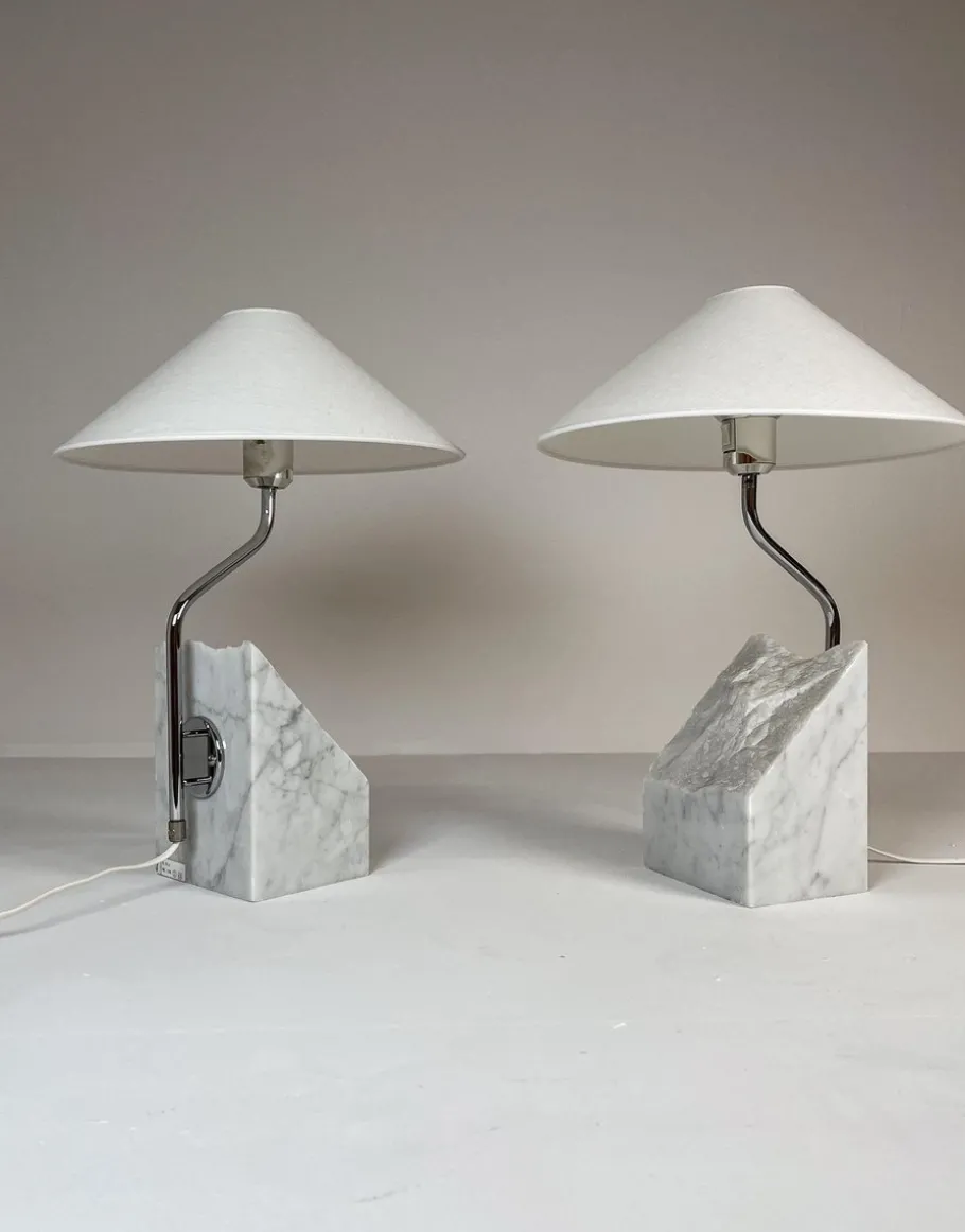 Best Pamono Mid-Century Marble and Steel Table Lamps from Bergboms, 1970s, Sweden, Set of 2
