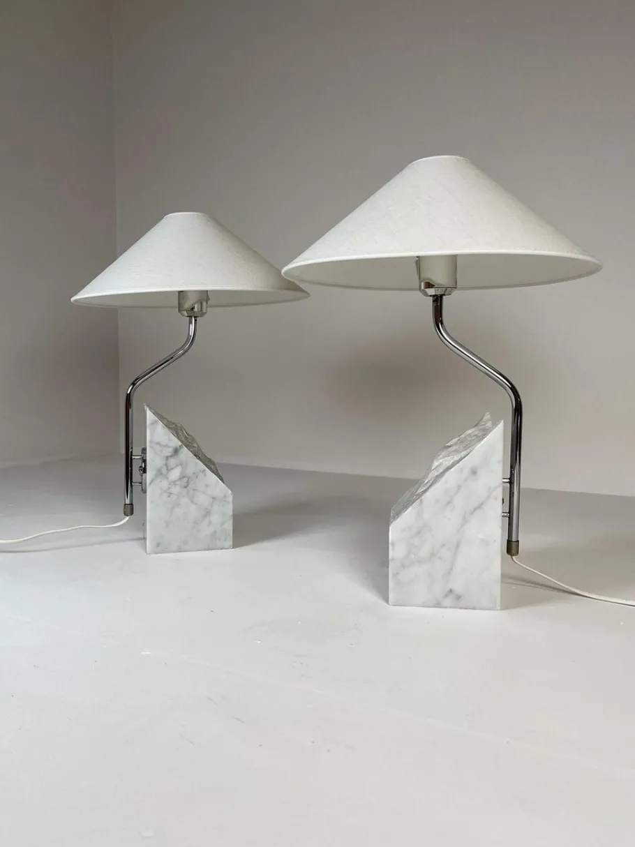 Best Pamono Mid-Century Marble and Steel Table Lamps from Bergboms, 1970s, Sweden, Set of 2