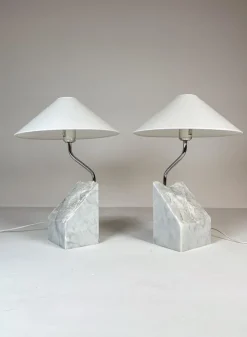 Best Pamono Mid-Century Marble and Steel Table Lamps from Bergboms, 1970s, Sweden, Set of 2