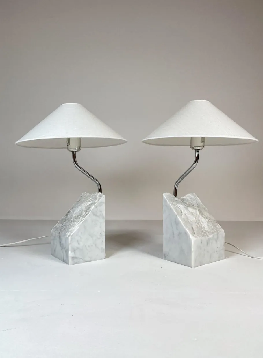 Best Pamono Mid-Century Marble and Steel Table Lamps from Bergboms, 1970s, Sweden, Set of 2