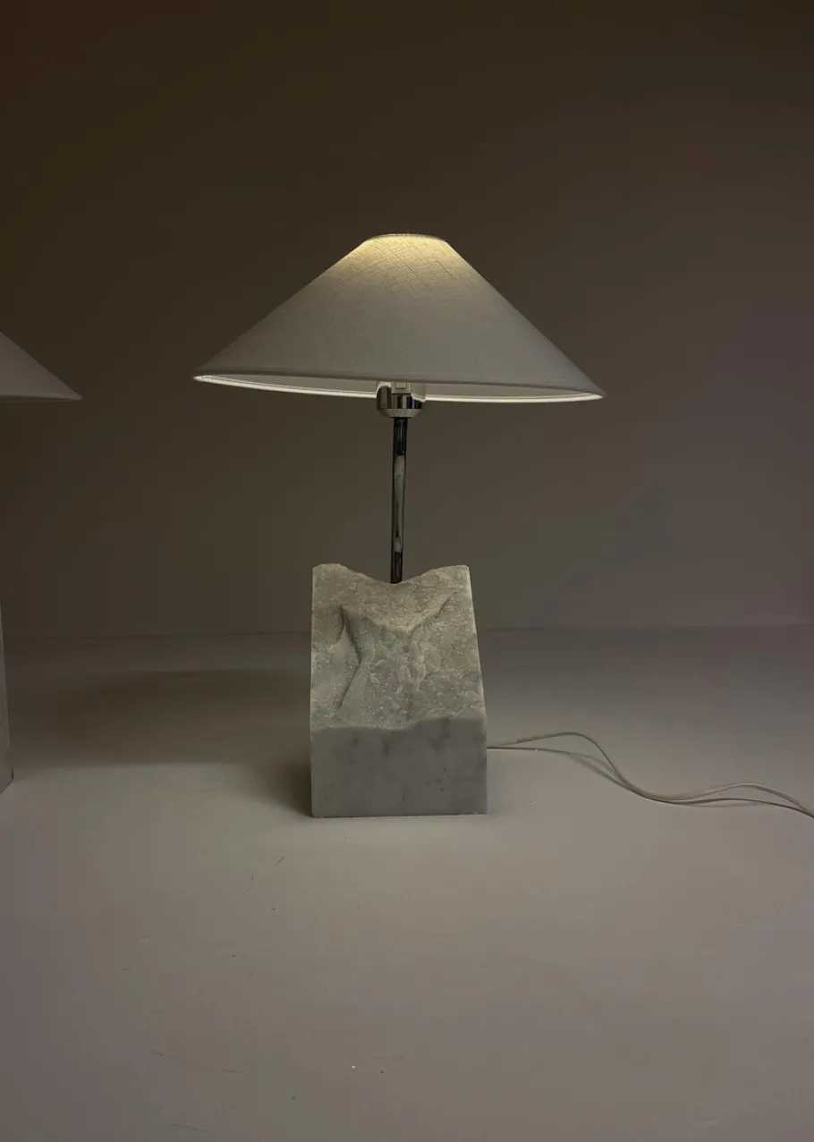 Best Pamono Mid-Century Marble and Steel Table Lamps from Bergboms, 1970s, Sweden, Set of 2