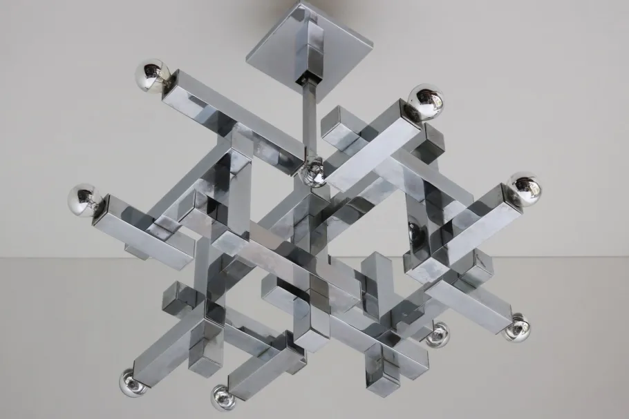Clearance Pamono Mid-Century Metric Chandelier in Chrome by Gaetano Sciolari, 1960s