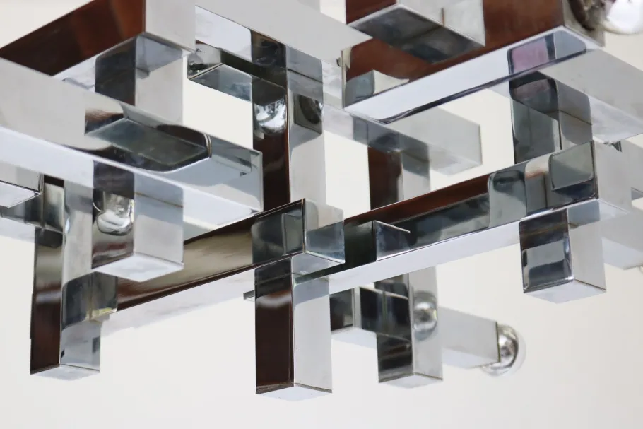 Clearance Pamono Mid-Century Metric Chandelier in Chrome by Gaetano Sciolari, 1960s