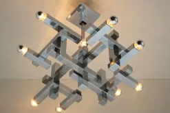 Clearance Pamono Mid-Century Metric Chandelier in Chrome by Gaetano Sciolari, 1960s