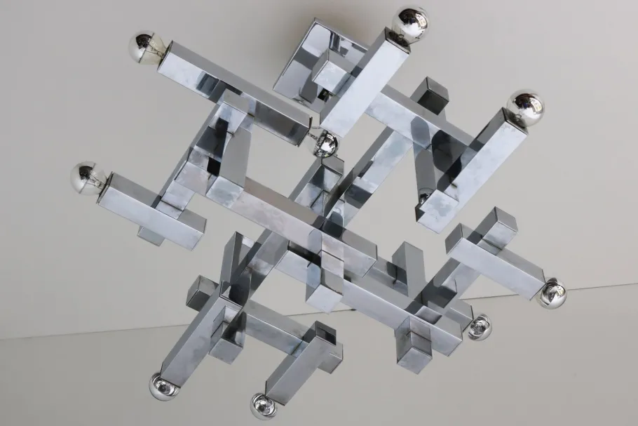 Clearance Pamono Mid-Century Metric Chandelier in Chrome by Gaetano Sciolari, 1960s