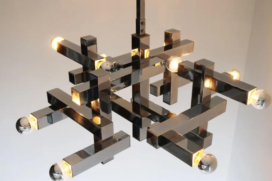 Clearance Pamono Mid-Century Metric Chandelier in Chrome by Gaetano Sciolari, 1960s