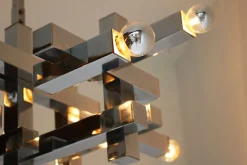 Clearance Pamono Mid-Century Metric Chandelier in Chrome by Gaetano Sciolari, 1960s