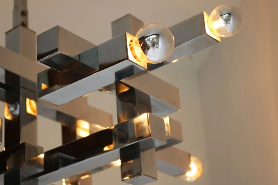 Clearance Pamono Mid-Century Metric Chandelier in Chrome by Gaetano Sciolari, 1960s
