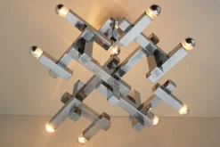 Clearance Pamono Mid-Century Metric Chandelier in Chrome by Gaetano Sciolari, 1960s