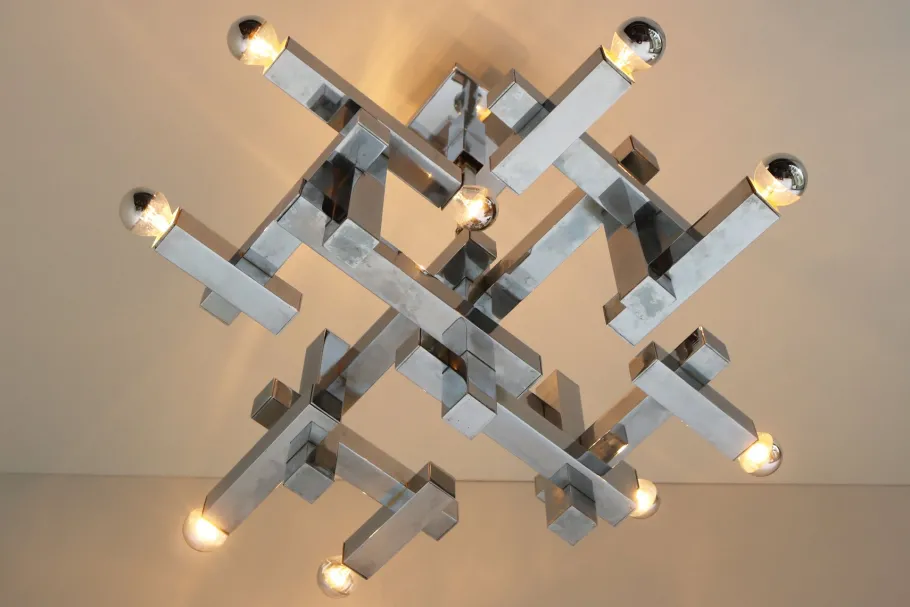 Clearance Pamono Mid-Century Metric Chandelier in Chrome by Gaetano Sciolari, 1960s