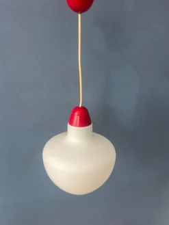 Sale Pamono Mid-Century Milk Glass Pendant Lamp with Red Top and Ceiling Cap