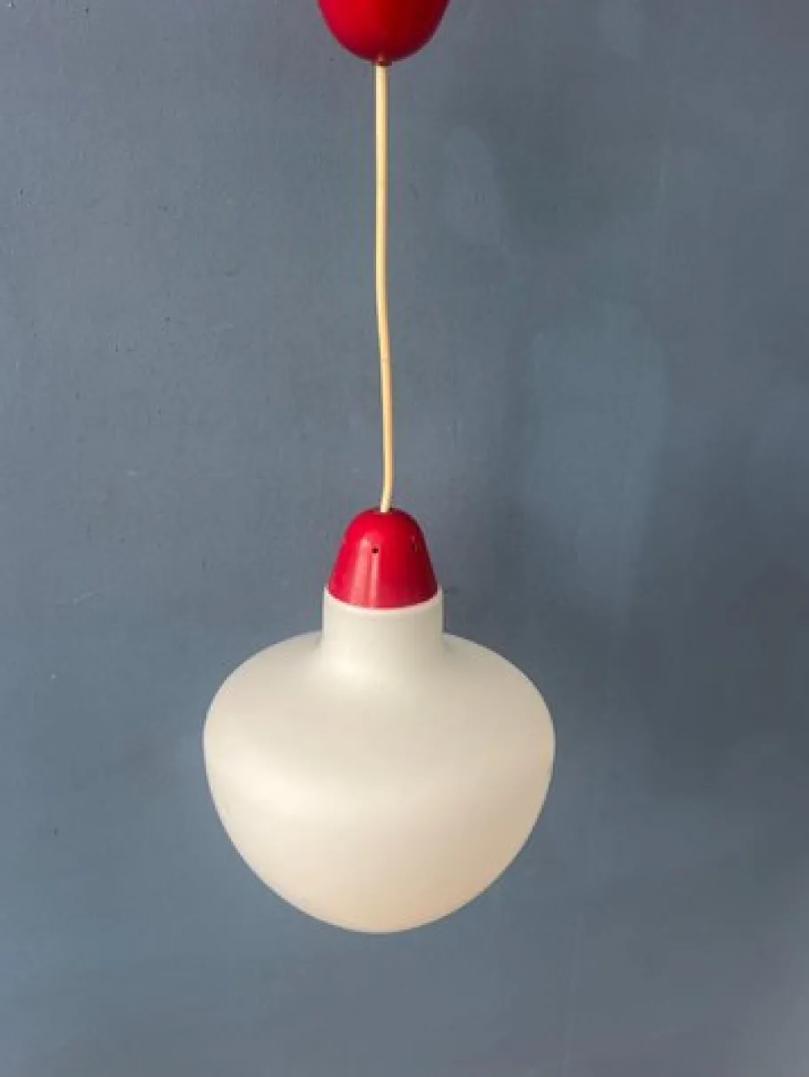 Sale Pamono Mid-Century Milk Glass Pendant Lamp with Red Top and Ceiling Cap