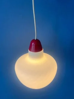 Sale Pamono Mid-Century Milk Glass Pendant Lamp with Red Top and Ceiling Cap