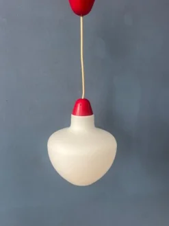 Sale Pamono Mid-Century Milk Glass Pendant Lamp with Red Top and Ceiling Cap