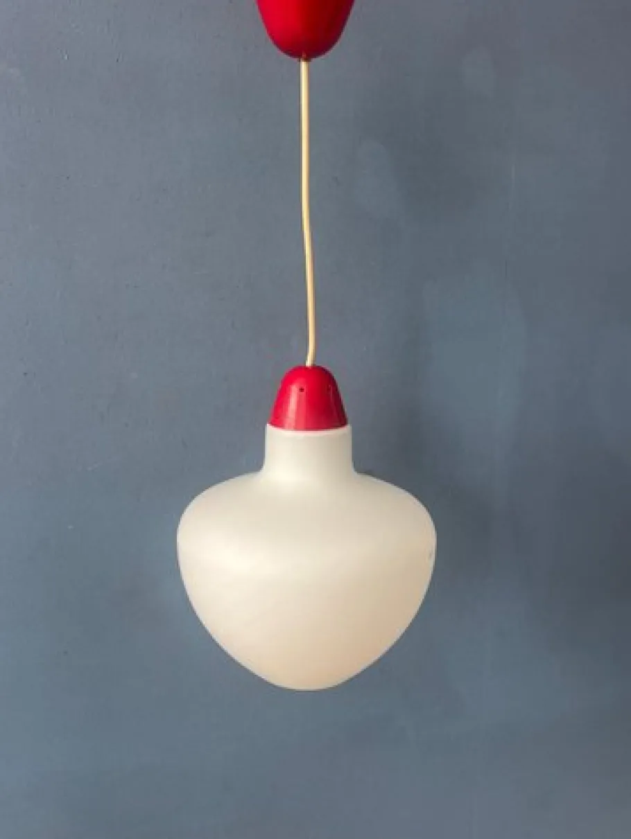 Sale Pamono Mid-Century Milk Glass Pendant Lamp with Red Top and Ceiling Cap