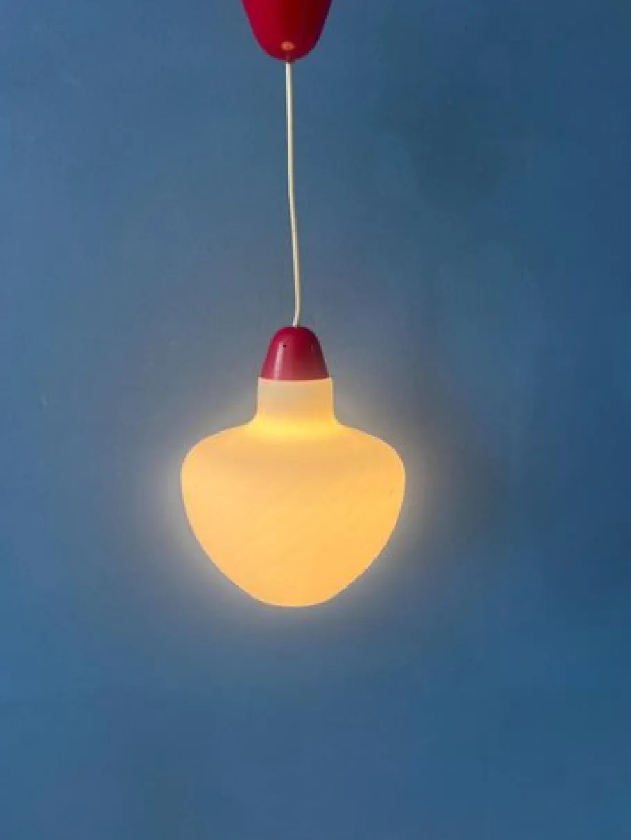 Sale Pamono Mid-Century Milk Glass Pendant Lamp with Red Top and Ceiling Cap