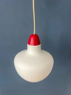 Sale Pamono Mid-Century Milk Glass Pendant Lamp with Red Top and Ceiling Cap