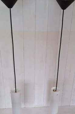 Sale Pamono Mid-Century Minimalist Ceiling Lamps with Opaque White Glass Shades, 1960s, Set of 2