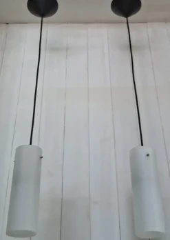 Sale Pamono Mid-Century Minimalist Ceiling Lamps with Opaque White Glass Shades, 1960s, Set of 2