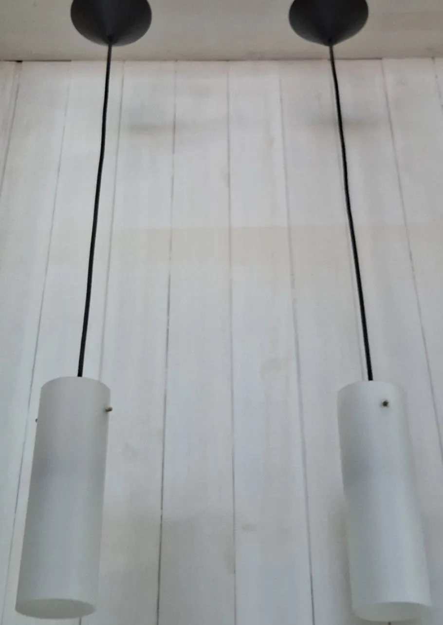 Sale Pamono Mid-Century Minimalist Ceiling Lamps with Opaque White Glass Shades, 1960s, Set of 2